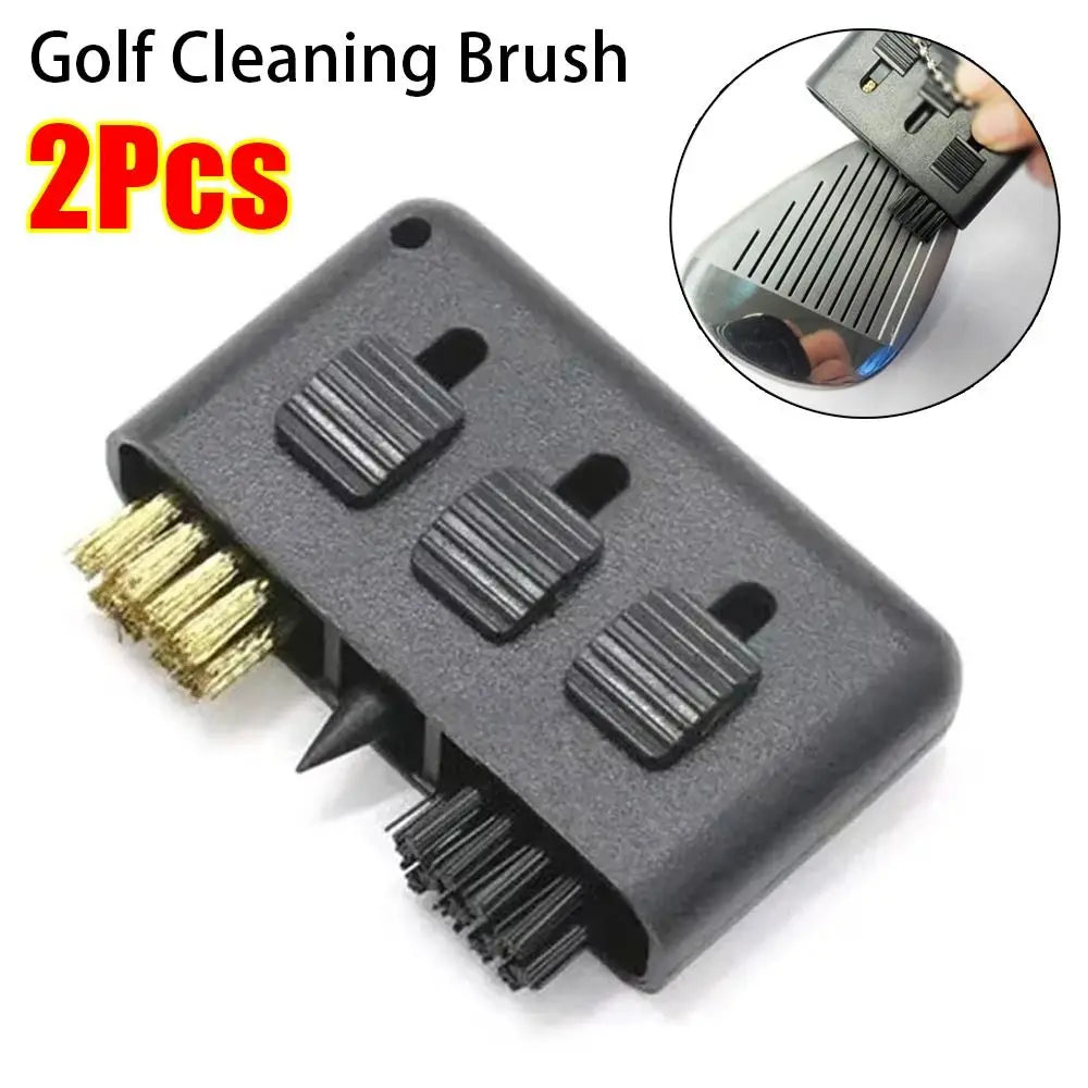 2Pcs New Golf Supplies Golf Cleaning Brush Copper Hair Retractable Ball Head Brush Three-hole Pocket Size Golf Club Cleaner Tool