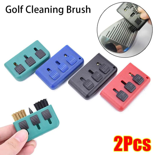 2Pcs New Golf Supplies Golf Cleaning Brush Copper Hair Retractable Ball Head Brush Three-hole Pocket Size Golf Club Cleaner Tool