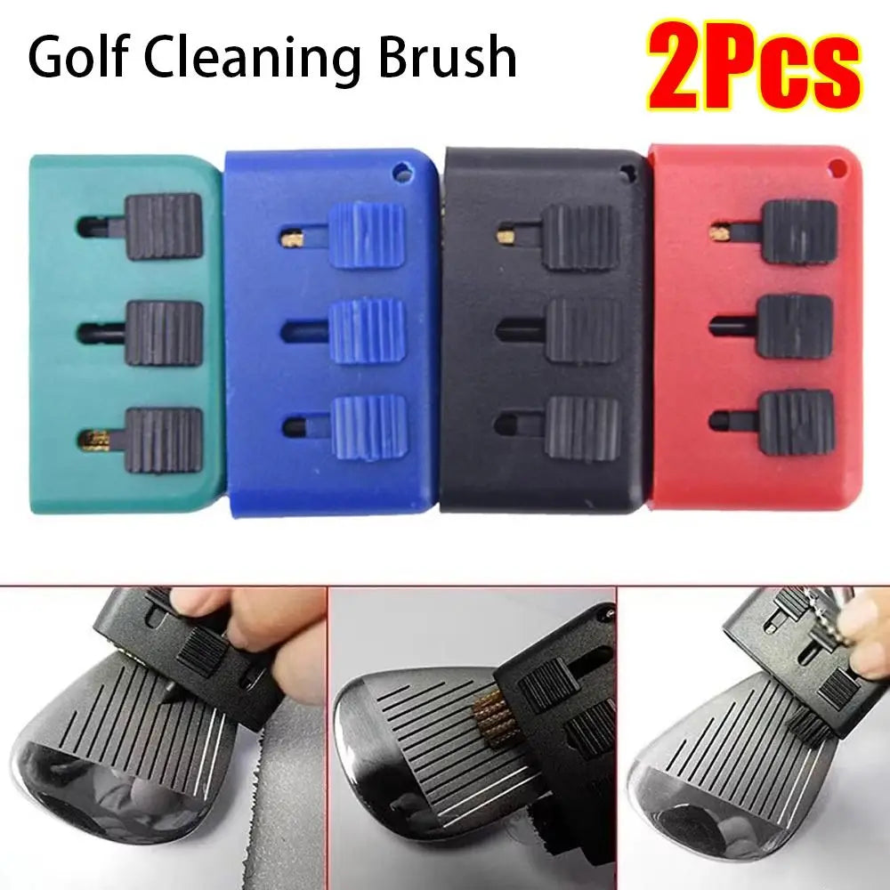 2Pcs New Golf Supplies Golf Cleaning Brush Copper Hair Retractable Ball Head Brush Three-hole Pocket Size Golf Club Cleaner Tool